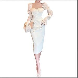 Elegant Fluffy Sleeve Midi Dress